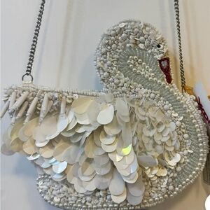 NWT TJ MAXX viral White Swan Beaded Women's Bag